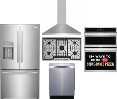 5 Piece Package Includes Refrigerator, Cooktop, Wall Oven, Hood And Dishwasher