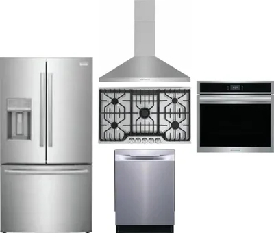 5 Piece Package Includes Refrigerator, Cooktop, Wall Oven, Hood And Dishwasher