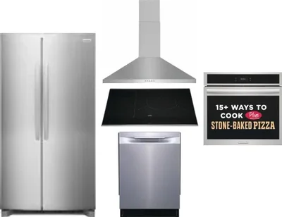 5 Piece Package Includes Refrigerator, Cooktop, Wall Oven, Hood And Dishwasher