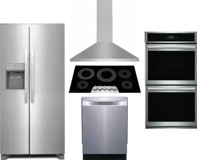 5 Piece Package Includes Refrigerator, Cooktop, Wall Oven, Hood And Dishwasher