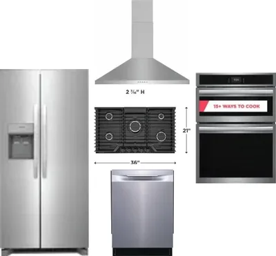 5 Piece Package Includes Refrigerator, Cooktop, Wall Oven, Hood And Dishwasher