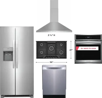 5 Piece Package Includes Refrigerator, Cooktop, Wall Oven, Hood And Dishwasher