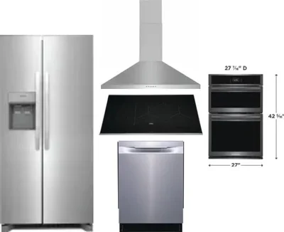 5 Piece Package Includes Refrigerator, Cooktop, Wall Oven, Hood And Dishwasher