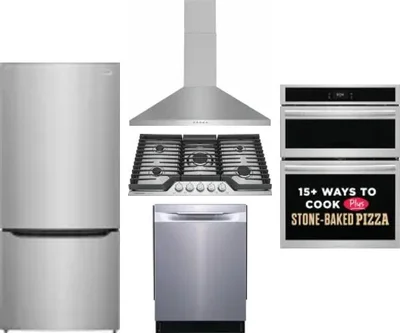 5 Piece Package Includes Refrigerator, Cooktop, Wall Oven, Hood And Dishwasher