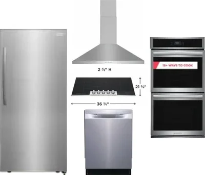 5 Piece Package Includes Refrigerator, Cooktop, Wall Oven, Hood And Dishwasher