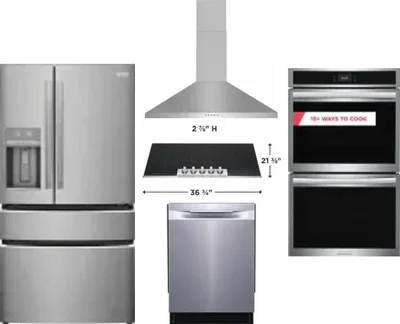 5 Piece Package Includes Refrigerator, Cooktop, Wall Oven, Hood And Dishwasher