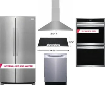 5 Piece Package Includes Refrigerator, Cooktop, Wall Oven, Hood And Dishwasher
