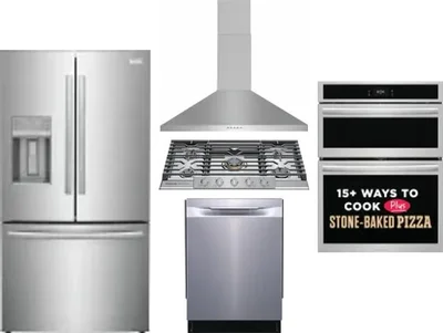 5 Piece Package Includes Refrigerator, Cooktop, Wall Oven, Hood And Dishwasher