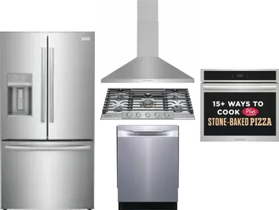 5 Piece Package Includes Refrigerator, Cooktop, Wall Oven, Hood And Dishwasher