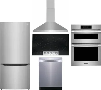 5 Piece Package Includes Refrigerator, Cooktop, Wall Oven, Hood And Dishwasher
