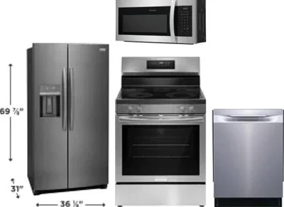 4 Piece Package Includes Refrigerator, Range, Microwave And Dishwasher
