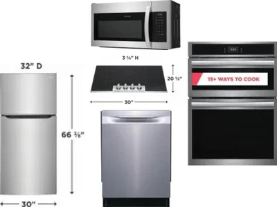 5 Piece Package Includes Refrigerator, Cooktop, Wall Oven, Microwave And Dishwasher