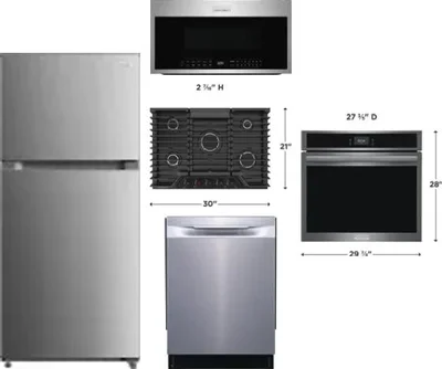 5 Piece Package Includes Refrigerator, Cooktop, Wall Oven, Microwave And Dishwasher