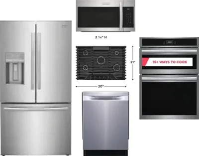 5 Piece Package Includes Refrigerator, Cooktop, Wall Oven, Microwave And Dishwasher