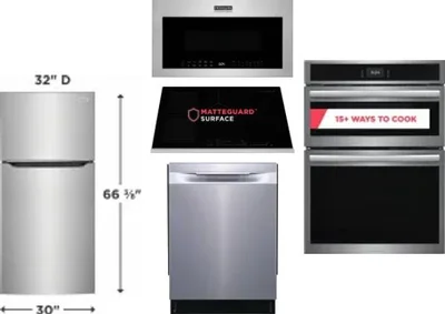 5 Piece Package Includes Refrigerator, Cooktop, Wall Oven, Microwave And Dishwasher