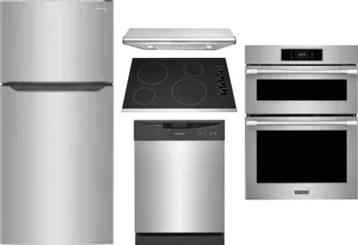 5 Piece Package Includes Refrigerator, Cooktop, Wall Oven, Hood And Dishwasher