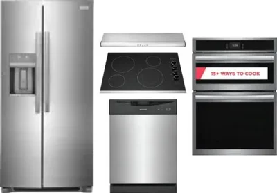 5 Piece Package Includes Refrigerator, Cooktop, Wall Oven, Hood And Dishwasher