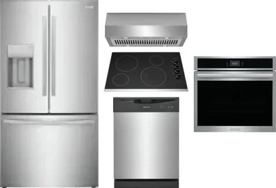 5 Piece Package Includes Refrigerator, Cooktop, Wall Oven, Hood And Dishwasher