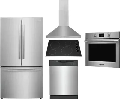 5 Piece Package Includes Refrigerator, Cooktop, Wall Oven, Hood And Dishwasher