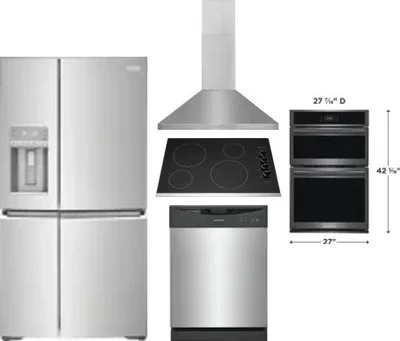5 Piece Package Includes Refrigerator, Cooktop, Wall Oven, Hood And Dishwasher