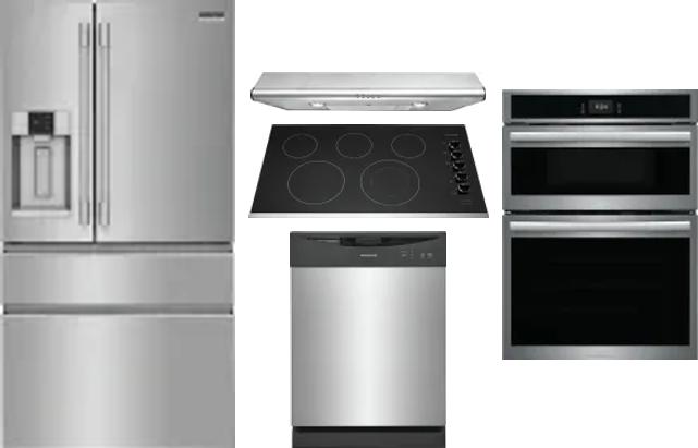5 Piece Package Includes Refrigerator, Cooktop, Wall Oven, Hood And Dishwasher