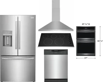 5 Piece Package Includes Refrigerator, Cooktop, Wall Oven, Hood And Dishwasher