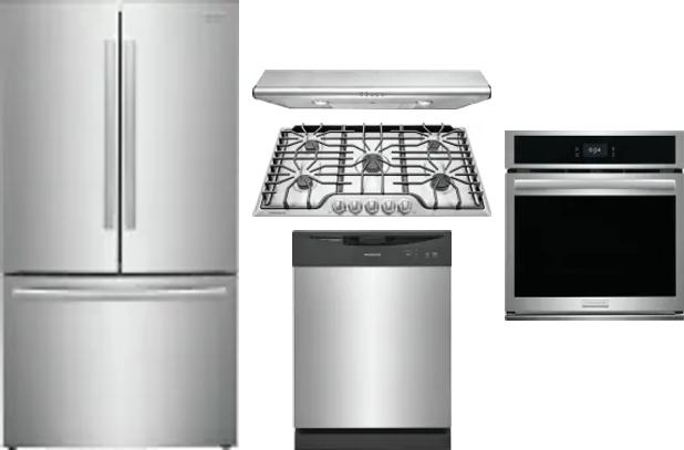 5 Piece Package Includes Refrigerator, Cooktop, Wall Oven, Hood And Dishwasher