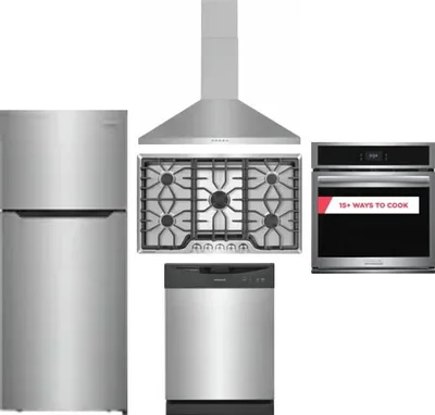 5 Piece Package Includes Refrigerator, Cooktop, Wall Oven, Hood And Dishwasher
