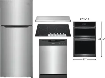 5 Piece Package Includes Refrigerator, Cooktop, Wall Oven, Hood And Dishwasher