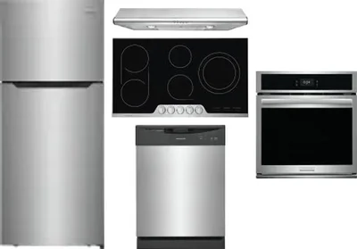 5 Piece Package Includes Refrigerator, Cooktop, Wall Oven, Hood And Dishwasher