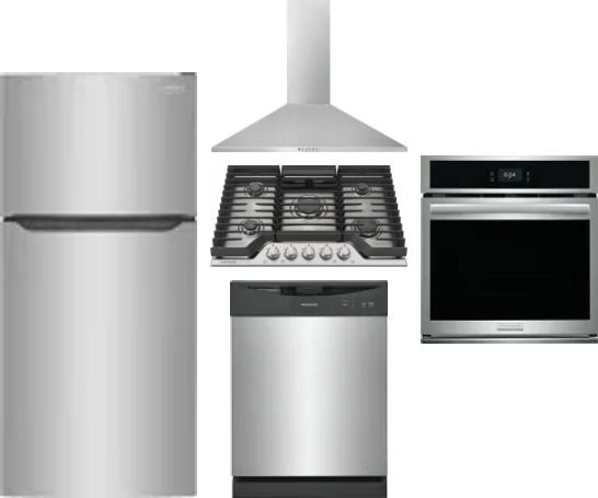 5 Piece Package Includes Refrigerator, Cooktop, Wall Oven, Hood And Dishwasher