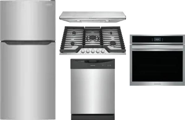 5 Piece Package Includes Refrigerator, Cooktop, Wall Oven, Hood And Dishwasher