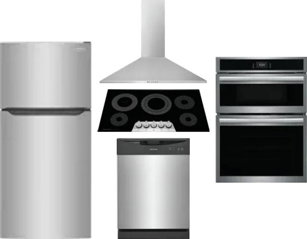 5 Piece Package Includes Refrigerator, Cooktop, Wall Oven, Hood And Dishwasher
