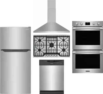 5 Piece Package Includes Refrigerator, Cooktop, Wall Oven, Hood And Dishwasher
