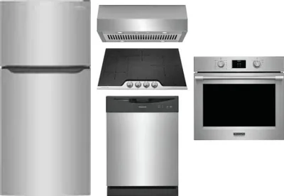 5 Piece Package Includes Refrigerator, Cooktop, Wall Oven, Hood And Dishwasher