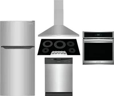 5 Piece Package Includes Refrigerator, Cooktop, Wall Oven, Hood And Dishwasher