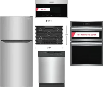 5 Piece Package Includes Refrigerator, Cooktop, Wall Oven, Microwave And Dishwasher