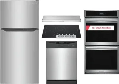 5 Piece Package Includes Refrigerator, Cooktop, Wall Oven, Hood And Dishwasher
