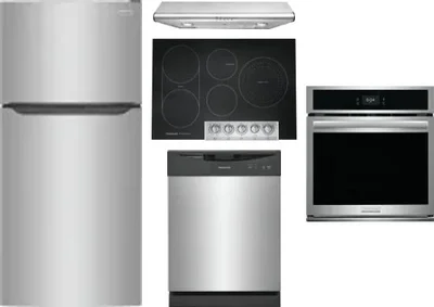 5 Piece Package Includes Refrigerator, Cooktop, Wall Oven, Hood And Dishwasher