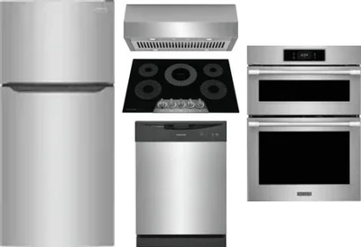5 Piece Package Includes Refrigerator, Cooktop, Wall Oven, Hood And Dishwasher