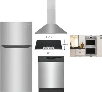 5 Piece Package Includes Refrigerator, Cooktop, Wall Oven, Hood And Dishwasher