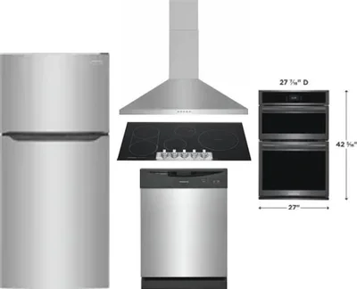 5 Piece Package Includes Refrigerator, Cooktop, Wall Oven, Hood And Dishwasher