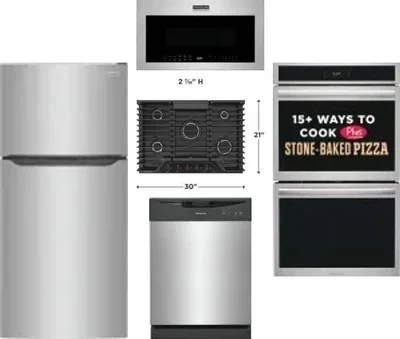 5 Piece Package Includes Refrigerator, Cooktop, Wall Oven, Microwave And Dishwasher