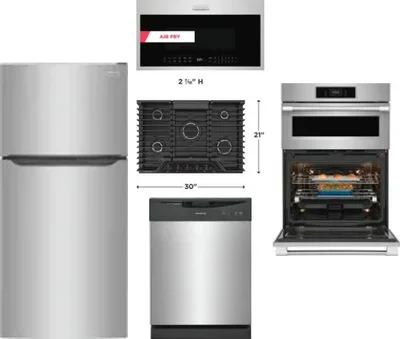 5 Piece Package Includes Refrigerator, Cooktop, Wall Oven, Microwave And Dishwasher
