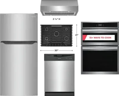 5 Piece Package Includes Refrigerator, Cooktop, Wall Oven, Hood And Dishwasher