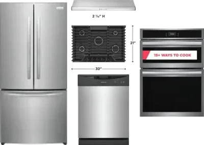 5 Piece Package Includes Refrigerator, Cooktop, Wall Oven, Hood And Dishwasher