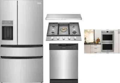5 Piece Package Includes Refrigerator, Cooktop, Wall Oven, Hood And Dishwasher
