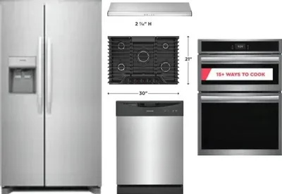 5 Piece Package Includes Refrigerator, Cooktop, Wall Oven, Hood And Dishwasher