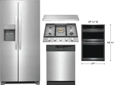 5 Piece Package Includes Refrigerator, Cooktop, Wall Oven, Hood And Dishwasher