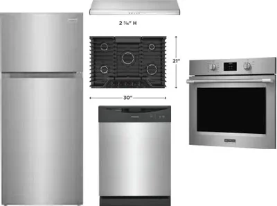 5 Piece Package Includes Refrigerator, Cooktop, Wall Oven, Hood And Dishwasher